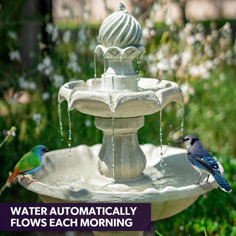 PROTEGE 3 Tier Solar Powered Water Feature Fountain Bird Bath - Light Grey - Image 2